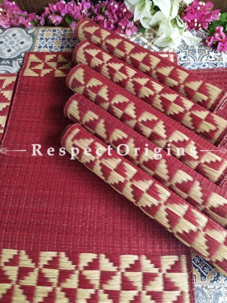 Hand-braided Organic Kora Grass Table Runner, Mats and Napkin Rings in a Red Set of 6; Eco-friendly at RespectOrigins