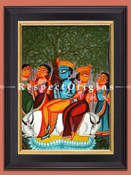 Buy Kalighat Painting of Krishna With Friends In 30x23 Size |RespectOrigins