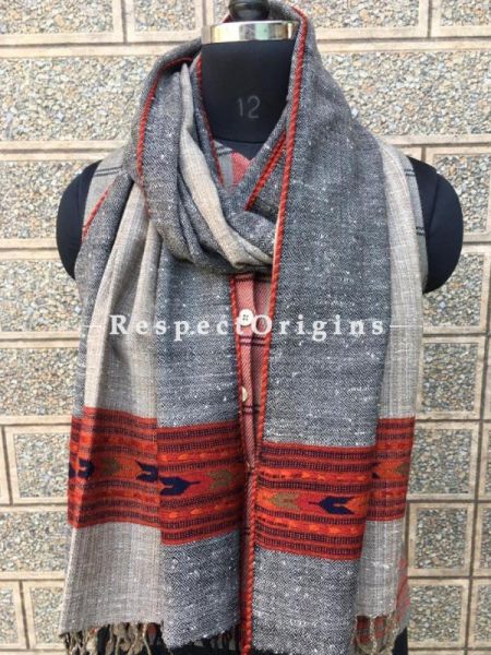 Beige Pure wool Unisex Himalayan Kullu Scarf for Men and Women; RespectOrigins.com