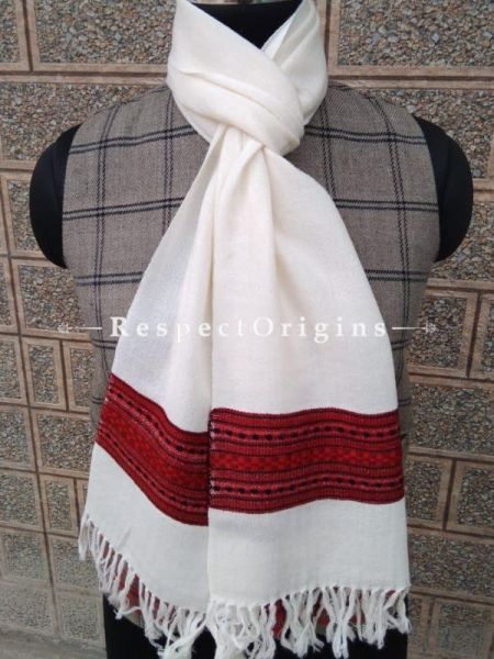 White Pure wool Unisex Himalayan Kullu Scarf for Men and Women; RespectOrigins.com