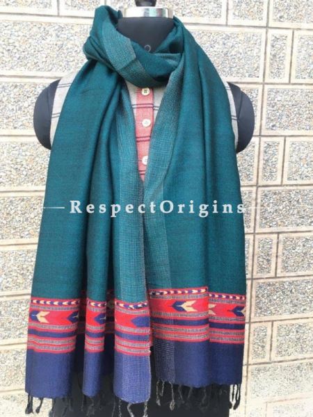 Green with Blue Base Pure wool Unisex Himalayan Kullu Scarf for Men and Women; RespectOrigins.com