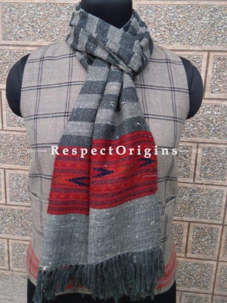Grey Pure wool Unisex Himalayan Kullu Scarf for Men and Women; RespectOrigins.com