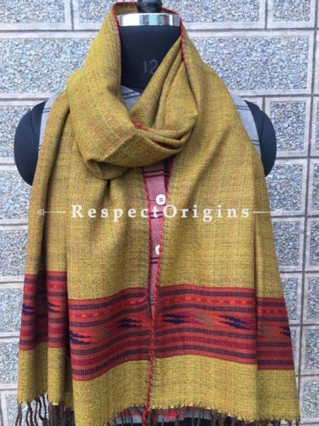 Yellow Pure wool Unisex Himalayan Kullu Scarf for Men and Women; RespectOrigins.com