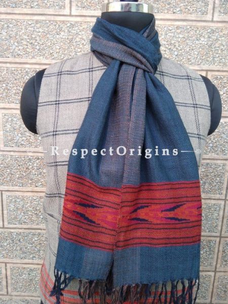 Blue Pure wool Unisex Himalayan Kullu Scarf for Men and Women; RespectOrigins.com