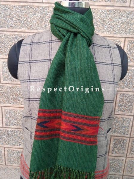 Green Pure wool Unisex Himalayan Kullu Scarf for Men and Women; RespectOrigins.com