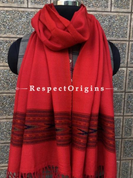 Red Pure wool Unisex Himalayan Kullu Scarf for Men and Women; RespectOrigins.com