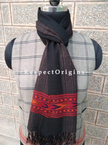 Black Pure wool Unisex Himalayan Kullu Scarf for Men and Women; RespectOrigins.com