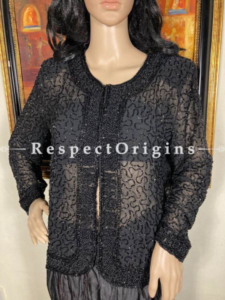 Dazzling Black Georgette Formal Dress Kurti Top with Beadwork; RespectOrigins.com