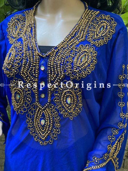 Scintillating Royal Blue Georgette  Formal Kurti Dress Top with Beadwork ; RespectOrigins.com