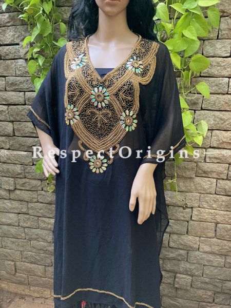 Free-size Classy Georgette Formal Kurti Kaftan Top Dress with Beadwork in Black; RespectOrigins.com