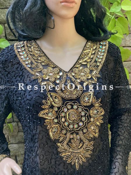 Marvellous Black Georgette Formal Kurti Dress Top with Beadwork ; RespectOrigins.com