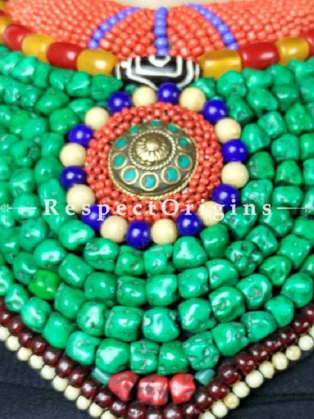 Beautiful Multicolored Beads; Ladakhi Bead-work Necklace; Red, Blue, Beige and Green Beaded Chocker; RespectOrigins.com