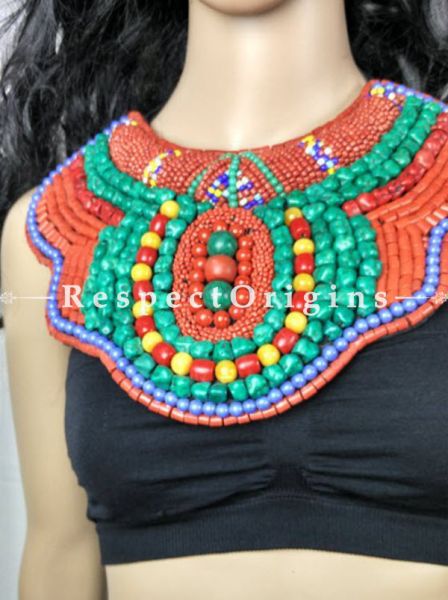 Fancy Multicolored Beads; Ladakhi Bead-work Necklace; Red, Yellow, Blue and Green Beaded Chocker; RespectOrigins.com