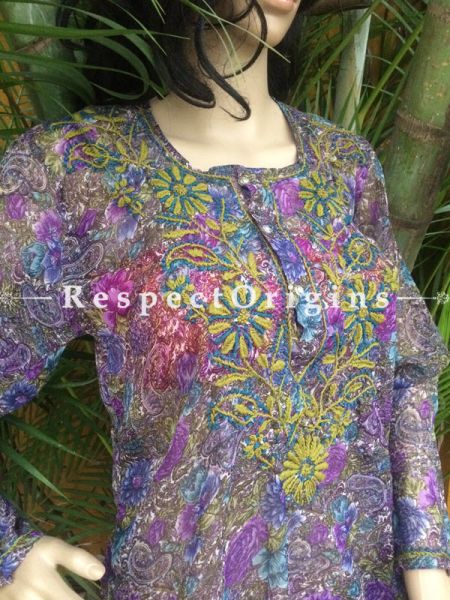 Kurti; Ladies Multi-Color Short Chiffon; Chikankari Embroidery.RespectOrigins.