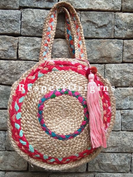 Eco-friendly Ladies Round Hand Braided Colorful Jute Cotton Hand Bag; RespectOrigins