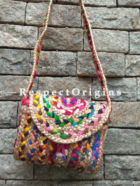 Eco-friendly Hand Braided Colorful Jute Cotton Sling Bag for Women; RespectOrigins