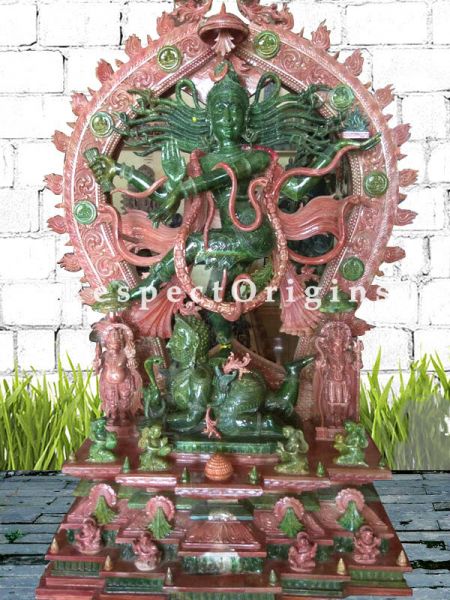 Buy Large Hand Carved Natraja Statue in Pink and Green Stone; RespectOrigins