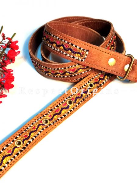 Beautiful Assorted Brown Kutch Hand Embroidery Pure Leather Belt ; RespectOrigins.com
