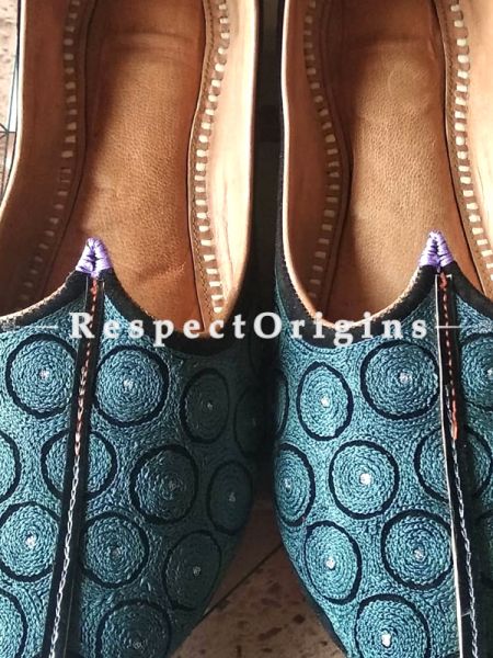  Leather Soft Ladies Hand Embroidered Slip-on Jutti Mojari Shoes Blue Size 36/37/38/39; RespectOrigins.com
