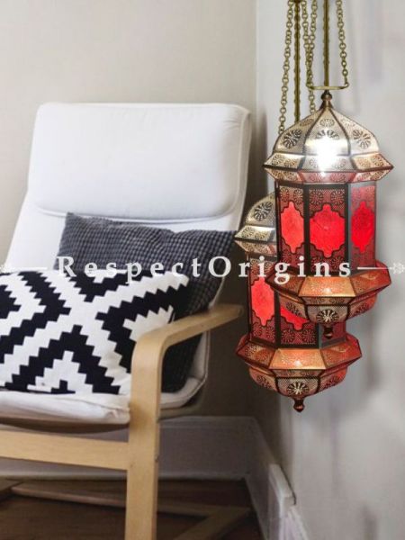 Buy Handcrafted Hanging Lamp in Copper and Red Glasswork. At RespectOriigns.com