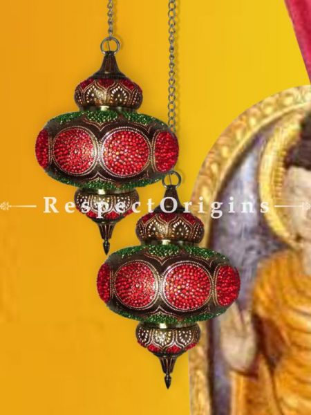 Buy Moroccan inspired Handcrafted Hanging Lamp in Copper and Red Glasswork. At RespectOrigins.com