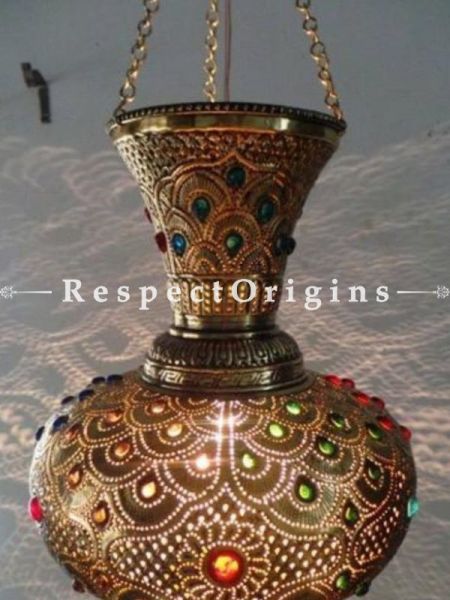 Buy Moroccan inspired Handcrafted Hanging Lamp in Copper and orange Glasswork. At RespectOrigins.com
