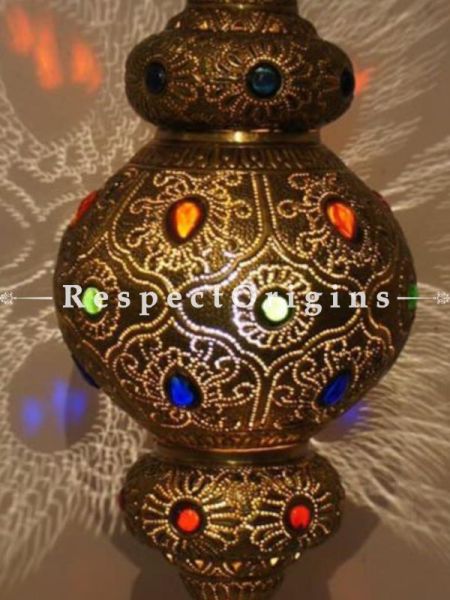 Buy Fabulous Hanging Lamps Pair with Filigree Cutwork in Copper with inlay Glass. At RespectOriigns.com