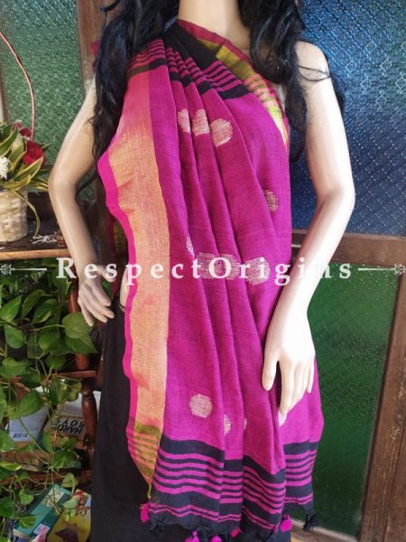 Elegant Handloom Black Linen Saree with Zari Border; Blouse Included; RespectOrigins.com