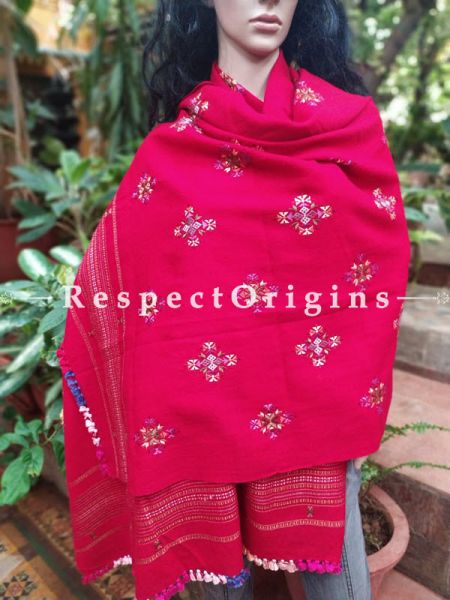Luxurious Handloom Fine Soof Embroidered Woollen Red Shawl  Online at RespectOrigins.com