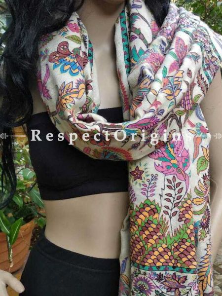Buy Luxurious Kashmiri Ladies Pashmina Shawl in White Base, Sozni Embroidery, 80x36 in At RespectOriigns.com