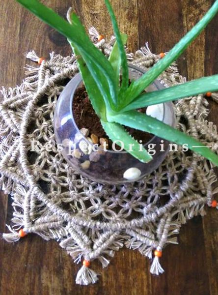 Buy Round Macrame Table Mats, Brown, 7.5 Inches At RespectOrigins.com