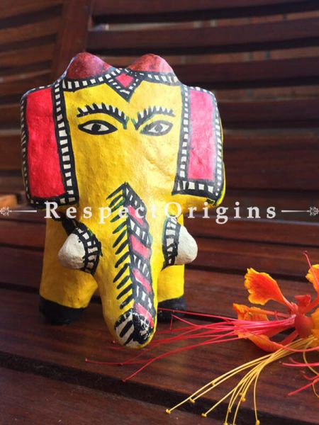 Buy Eco-friendly chemical free papier mache toy elephant with madhubani artwork in the size 4x7x4 in. At RespectOrigins.com
