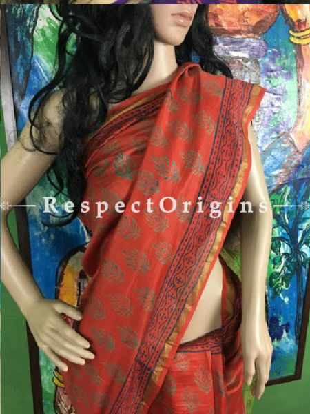 Buy Maheshwari Green & orange Silk Sarees Online; RespectOrigins.com