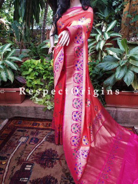 Pink Benarasi Georgette Silk Bandhej Saree; Blouse Included; RespectOrigins.com