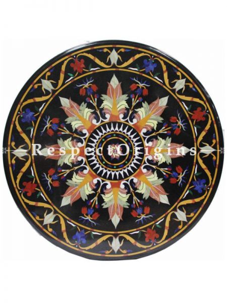 Buy Lavish Black Marble Handcrafted inlay Work Round Table Tops; Dining Table Top; 3x3 Feet At RespectOriigns.com