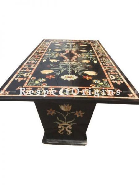 Buy Black Rectangular Large Marble 8 Seater Dining Table Pietra Dura inlay Work At RespectOriigns.com