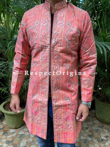 Brown Lavish Formal Mens Designer Detailing Jamavar Jacket in Wool Blend; Silken Lining; RespectOrigins.com