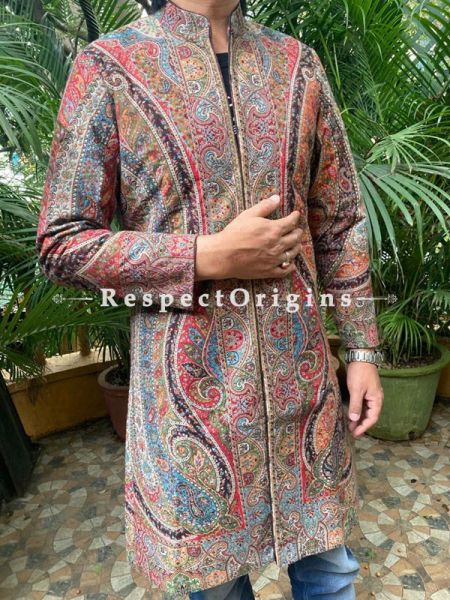 Lavish Formal Mens Designer Detailing Jamavar Jacket in Wool Blend; Silken Lining; RespectOrigins.com
