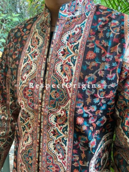 Opulent Formal Mens Designer Detailing Jamavar Jacket in Wool Blend; Silken Lining; RespectOrigins.com