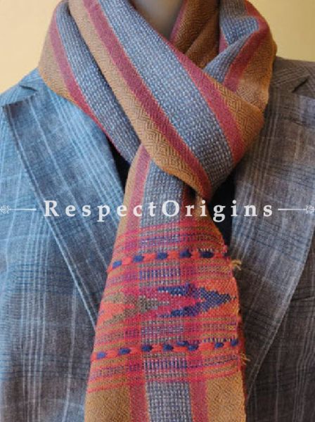 Striped Blue; Wool; Hand Woven; Men Scarf; 80x27 inches, RespectOrigins.com