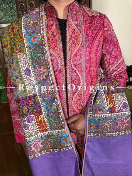 Lush Mens Pashmina Kashmiri Shawl in  Purple with Sozni Embroidery; 82 X 36 Inches; RespectOrigins.com