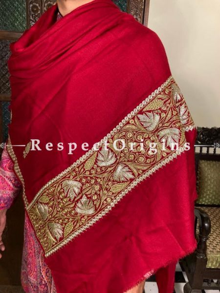 Fabulous Red Mens Pashmina Kashmiri Shawl Sozni Embroidery; 82 X 41 Inches; RespectOrigins.com