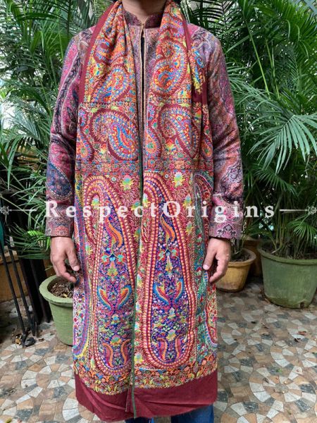 Grand Mens Pashmina Kashmiri Shawl Sozni Embroidery; 106 X 50 Inches; RespectOrigins.com