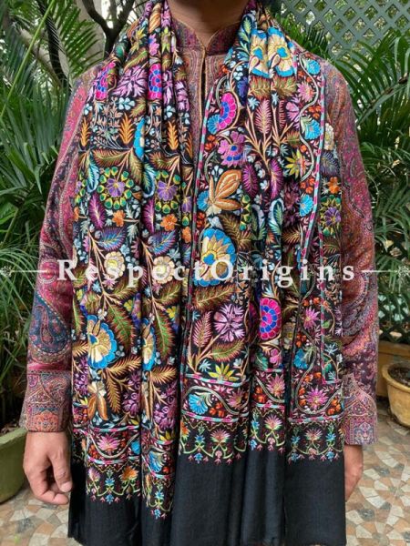 Opulent Mens Pashmina Kashmiri Shawl Sozni Embroidery; 82 X 41 Inches; RespectOrigins.com