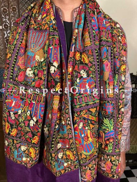 Lush Purple Mens Pashmina Kashmiri Shawl Sozni Embroidery; 82 X 44 Inches; RespectOrigins.com