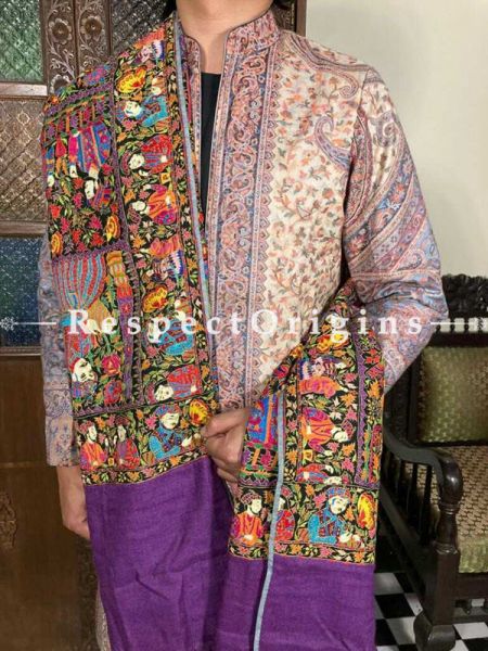 Lush Purple Mens Pashmina Kashmiri Shawl Sozni Embroidery; 82 X 44 Inches; RespectOrigins.com