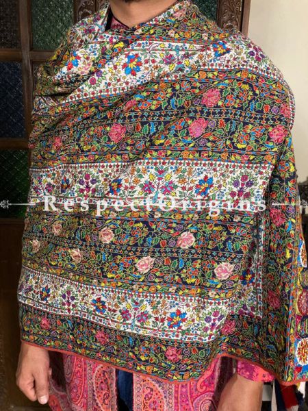 Lush Mens Pashmina Kashmiri Shawl with Sozni Embroidery; 80 X 40 Inches; RespectOrigins.com