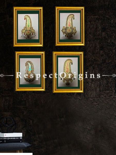 Buy Set of 4 The Sarpech Miniature Marble Gold Painting 6X8 inches; Vertical; Traditional Rajasthani Wall Art at RespectOrigins.com