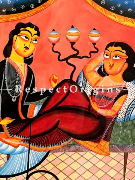 Moments; Traditional Kalighat Painting On Paper Using Natural Colour; Vertical Folk Art of Bengal; 22 X 15 inches; RespectOrigins