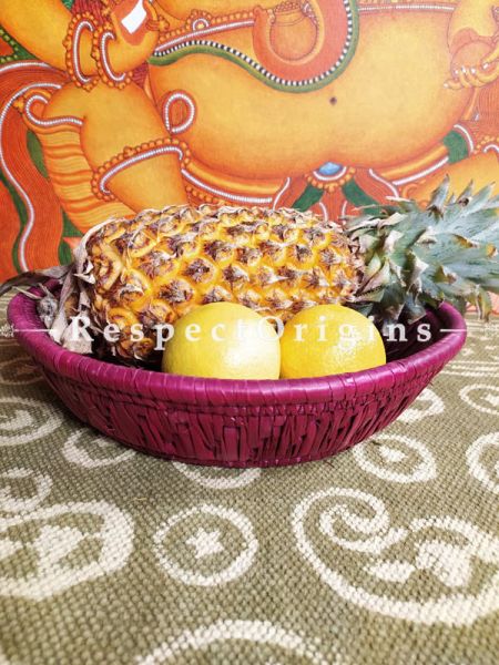 Gorgeous Handwoven Magenta Organic Moonj Grass Fruit or Oval Bread Basket; height 3 x Inches diameter 11 Inches
